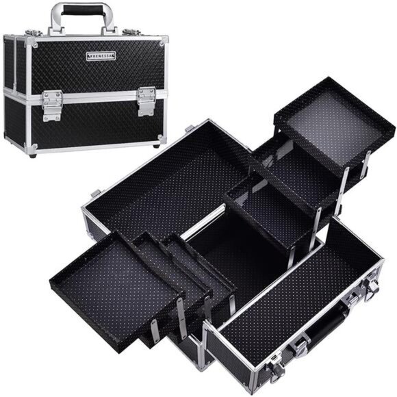 Makeup Train Case Large Cosmetic Box Makeup Organizer Case Extra Large 6 Trays - Picture 1 of 6